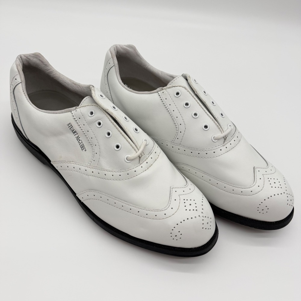 Stuart McGuire Mens White Leather Wingtip Golf Shoes Spiked 0712 W Size 10.5W